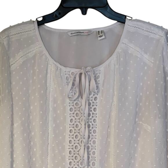 Isaac Mizrahi Live! White Size 10 Swiss Dot Chiffon Woven Peasant Blouse Top - Picture 2 of 10